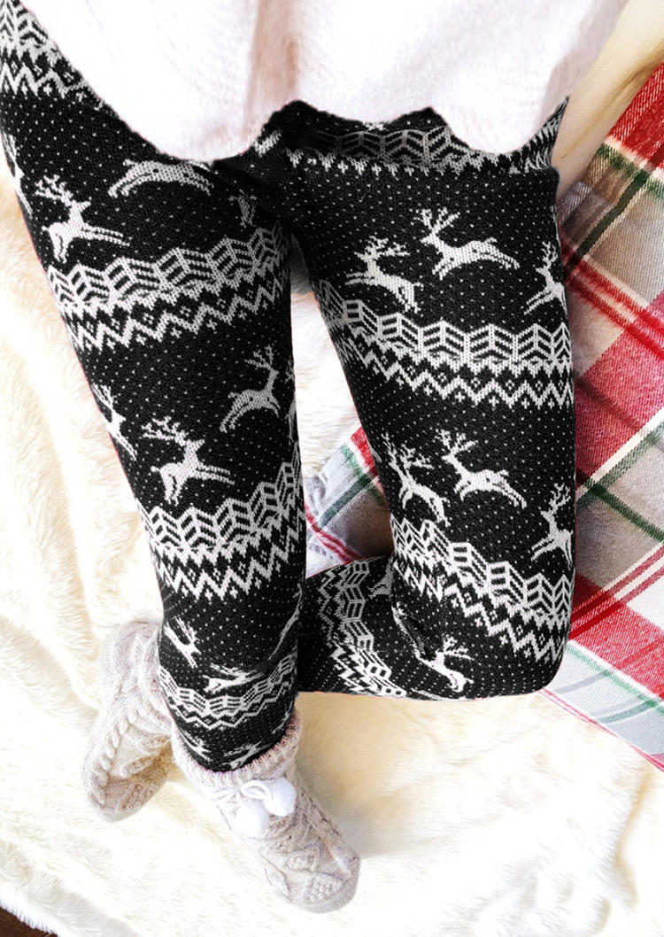 

Christmas Reindeer Drawstring Thickened Pants - Black, 520359