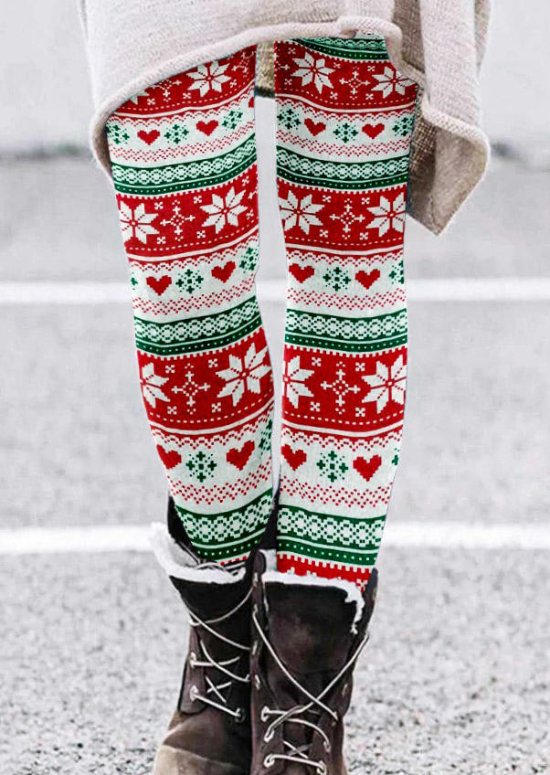 

Christmas Snowflake Heart Leggings - Red, 520426