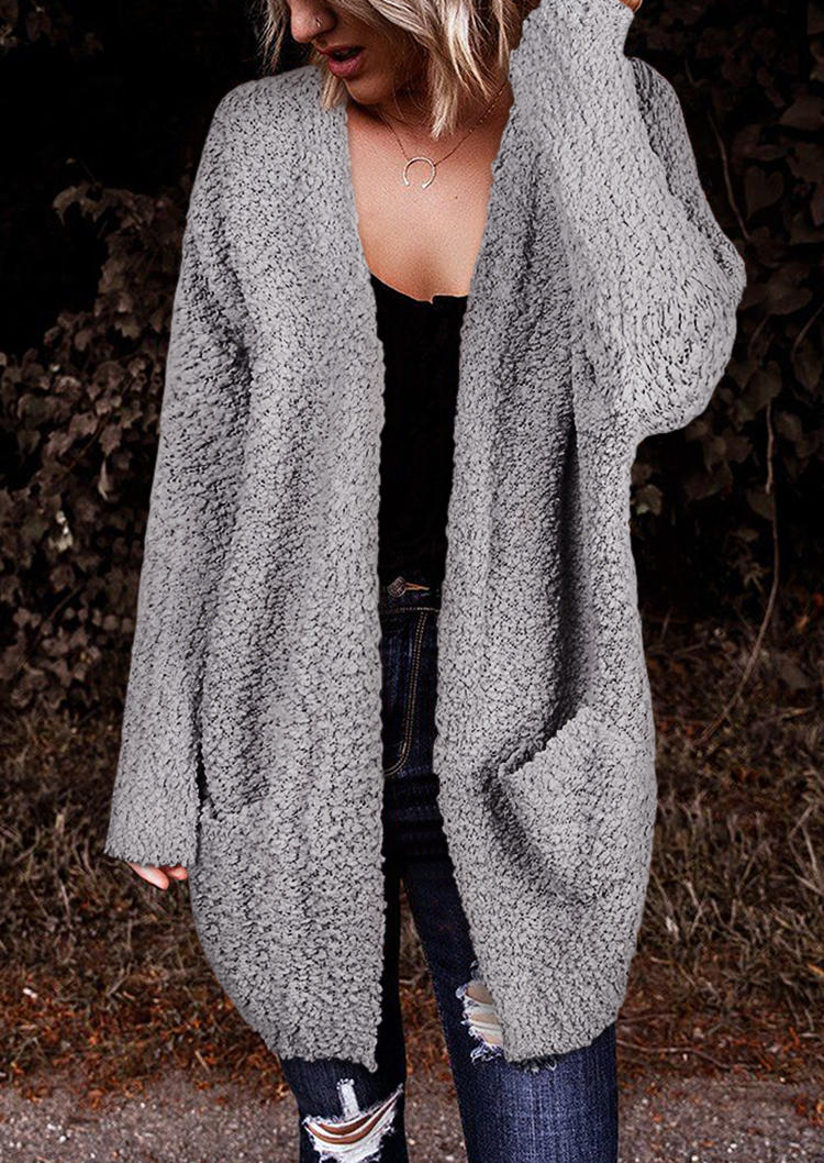 

Fuzzy Pocket Long Sleeve Cardigan - Gray, 520441