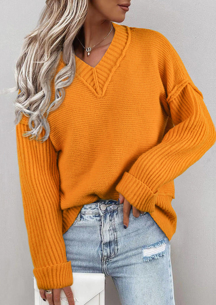

Long Sleeve V-Neck Knitted Pullover Sweater - Orange, 520464