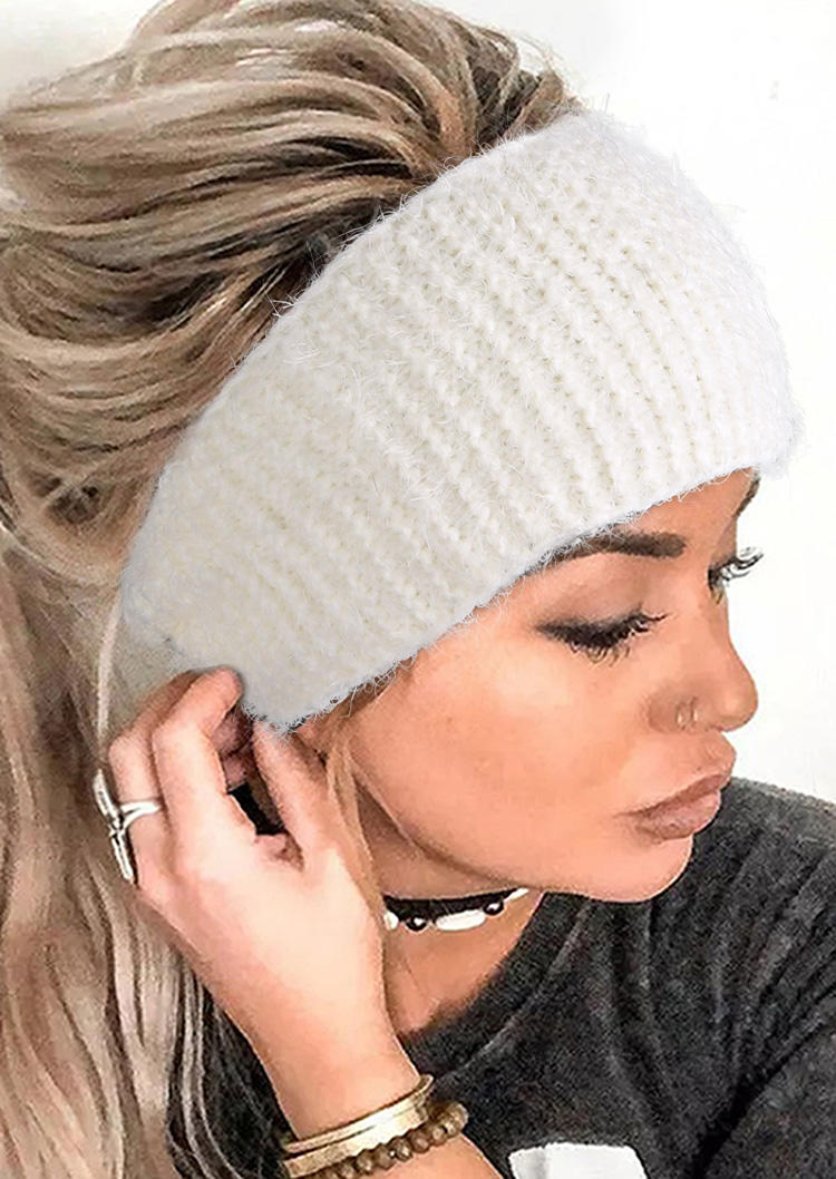 

Knitted Elastic Sports Wide Headband, White, 520472