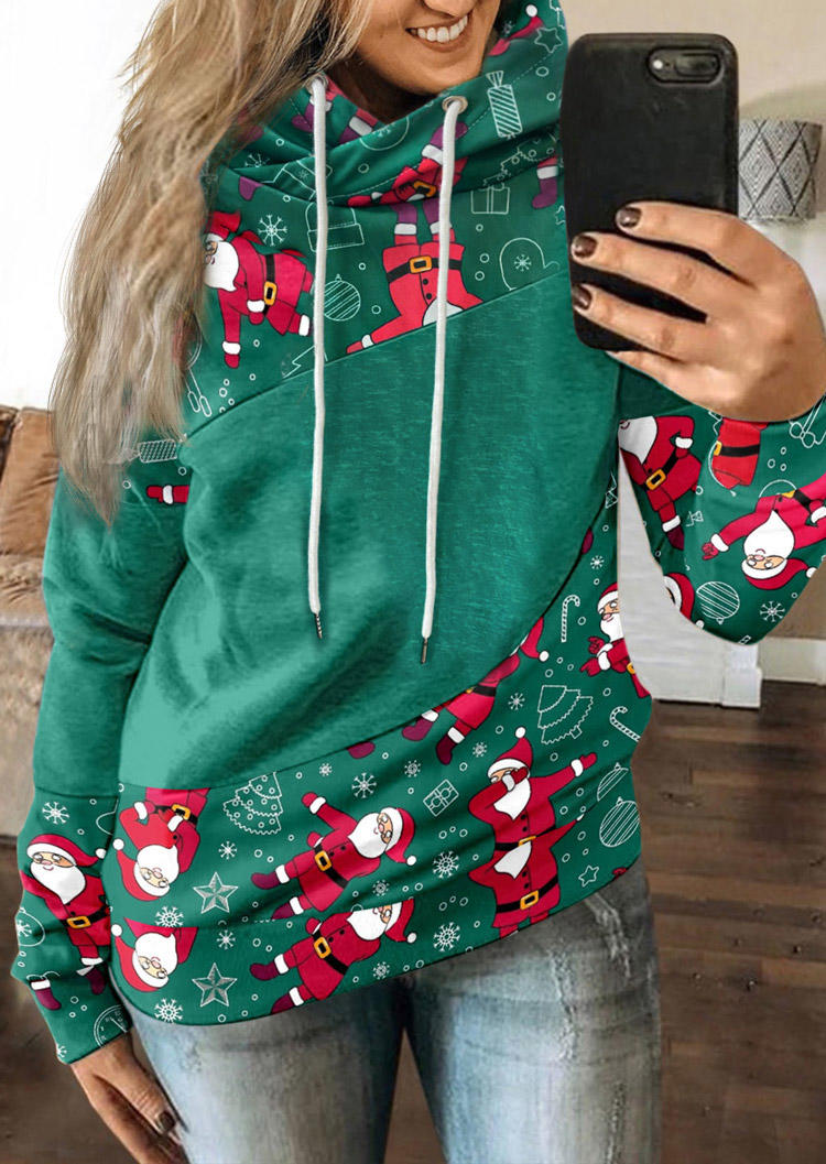 

Christmas Santa Drawstring Pullover Hoodie - Green, 520480