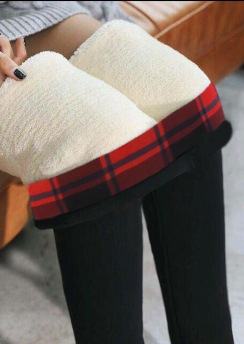 

Winter Plaid Thickened Warm Fleece Lined High Waist Leggings - Black, 520549