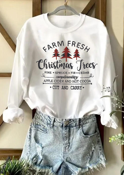 Farm Fresh Christmas Trees O-Neck Sweatshirt - White