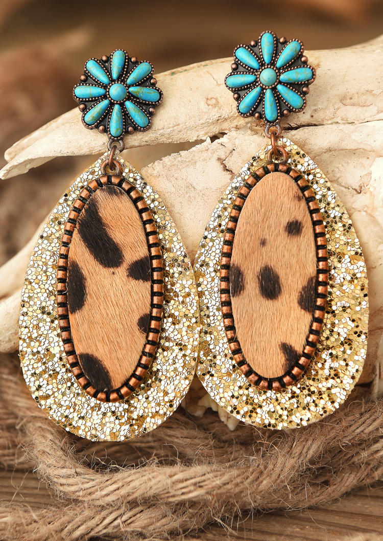 

Turquoise Leopard Water Drop Earrings, Pattern1;pattern2, 520935