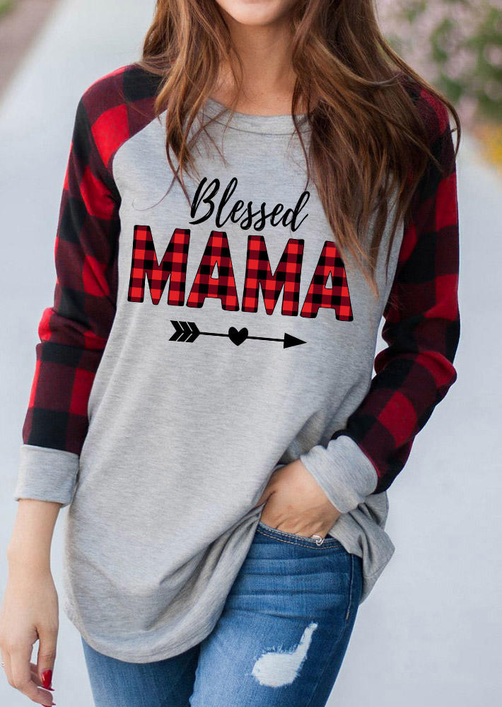 

Blessed Mama Plaid Long Sleeve Blouse - Light Grey, 521047