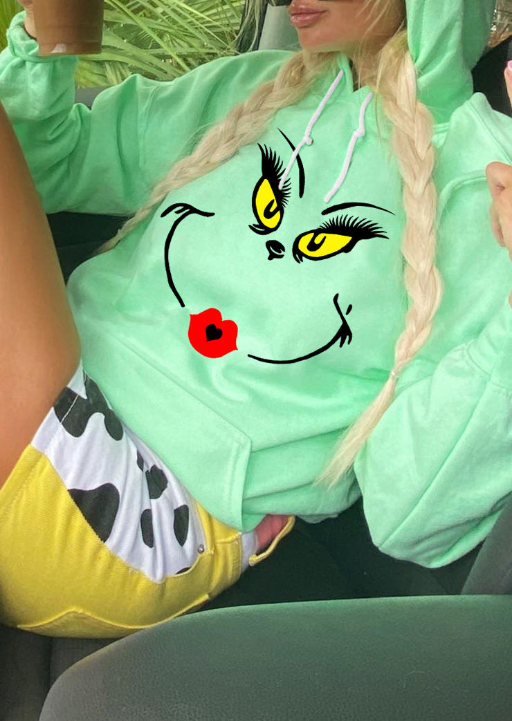 

Cartoon Graphic Lips Hoodie - Light Green, 521096