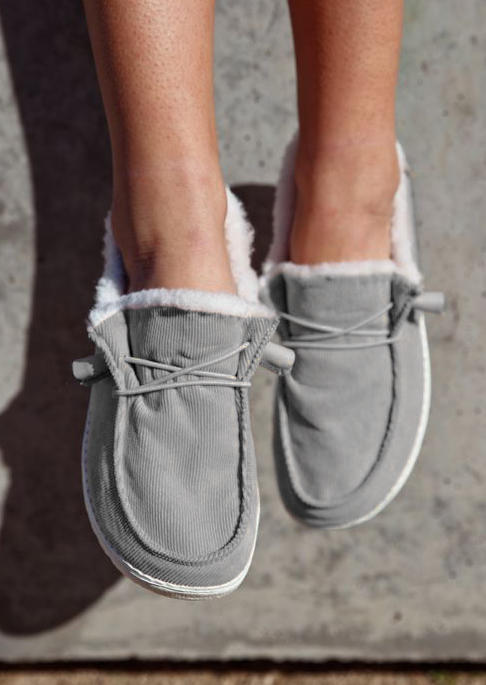 

Fuzzy Slip-On Round Toe Flat Sneakers - Gray, 521123