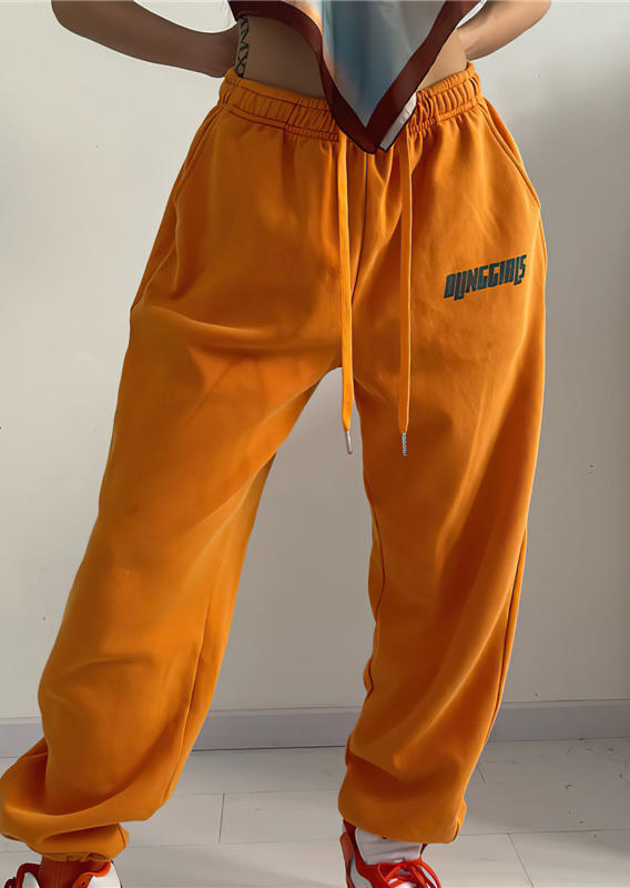 

Letter Graphic Elastic Waist Pants - Orange, 521125