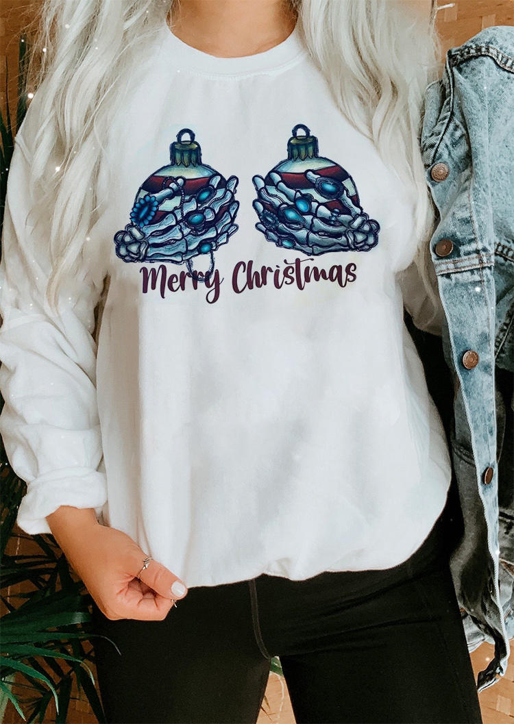 

Merry Christmas Ball Skeleton Hand Sweatshirt - White, 521153