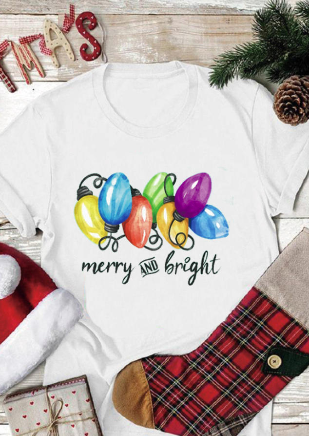 

Christmas Merry And Bright T-Shirt Tee - White, 521168