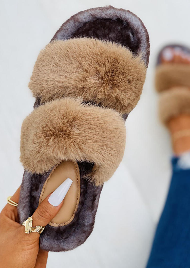 

Fuzzy Slip on Slippers - Khaki, 521282