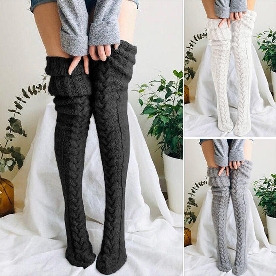 

3 Pairs Soft Warm Over Knee Extra Long Knitted Sock Set, Multicolor, B112234