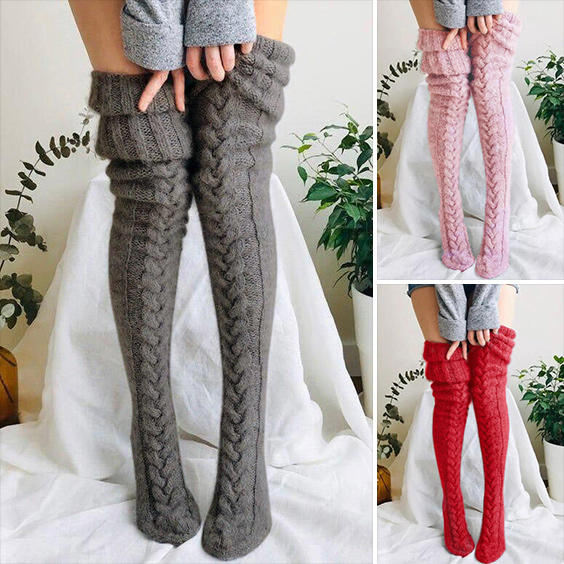 

3 Pairs Soft Warm Over Knee Extra Long Knitted Sock Set, Multicolor, B112382