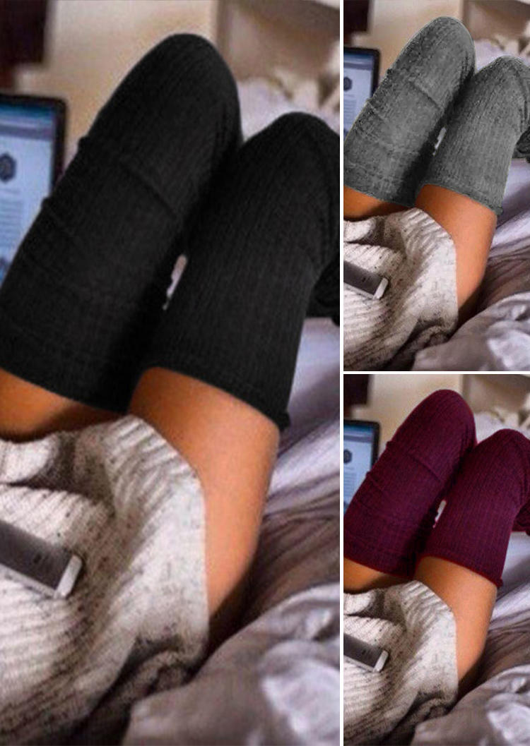 

3 Pairs Solid Warm Knitted Thigh-High Socks Set, Multicolor, B112432