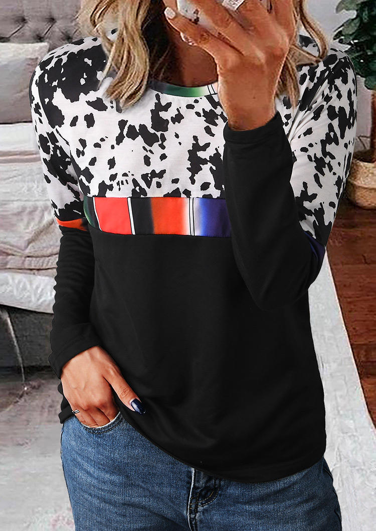 

Serape Striped Cow Splicing Sweatshirt - Black, 518760