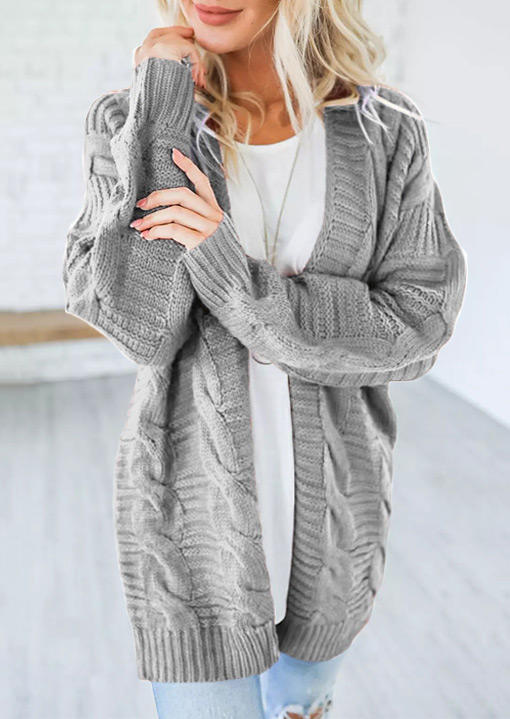 

Crochet Knitted Long Sleeve Sweater Cardigan - Gray, 521090