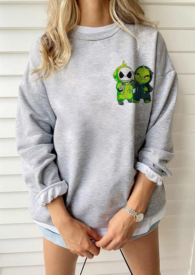 

Skull Cartoon Long Sleeve O-Neck Sweatshirt - Gray, 521208