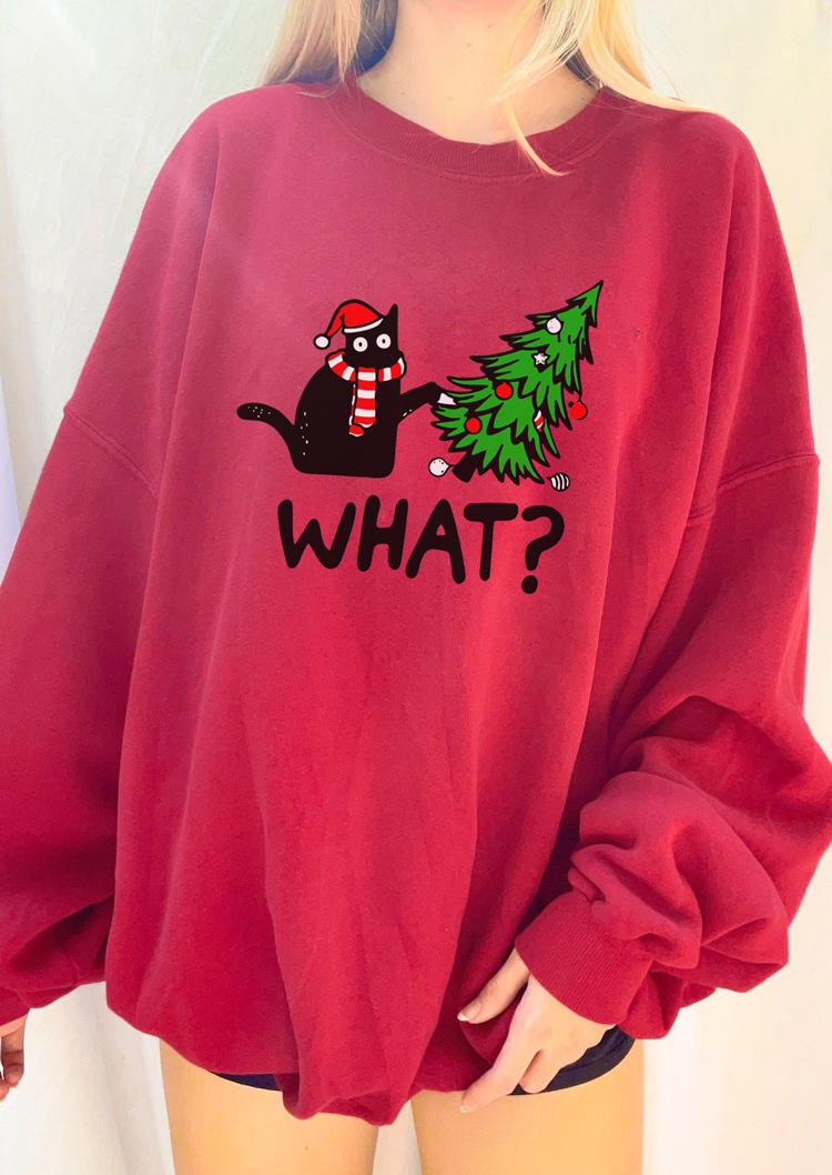 

Christmas Black Cat Striped What Sweatshirt - Red, 521214