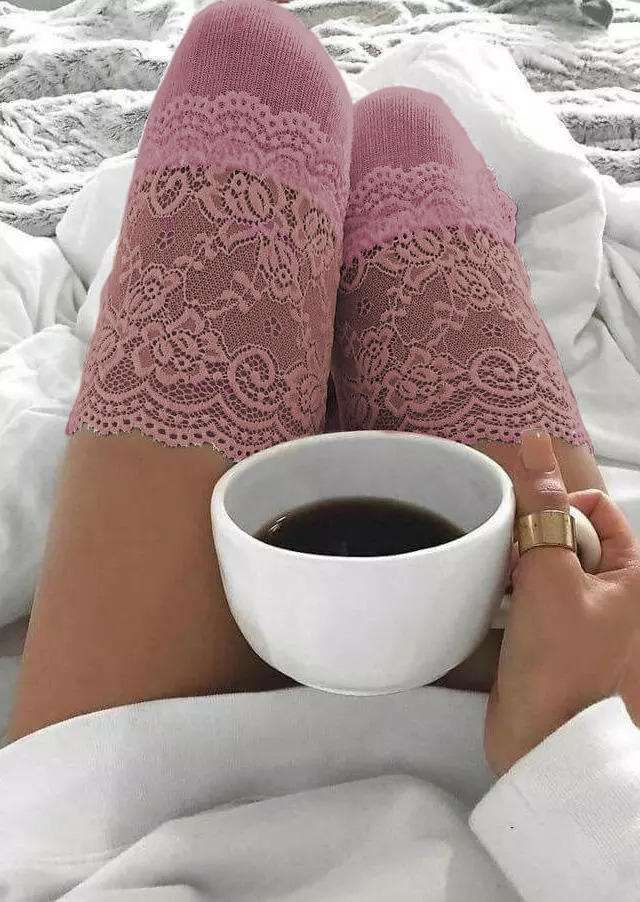 

Lace Splicing Thigh-High Socks - Pink, 521262