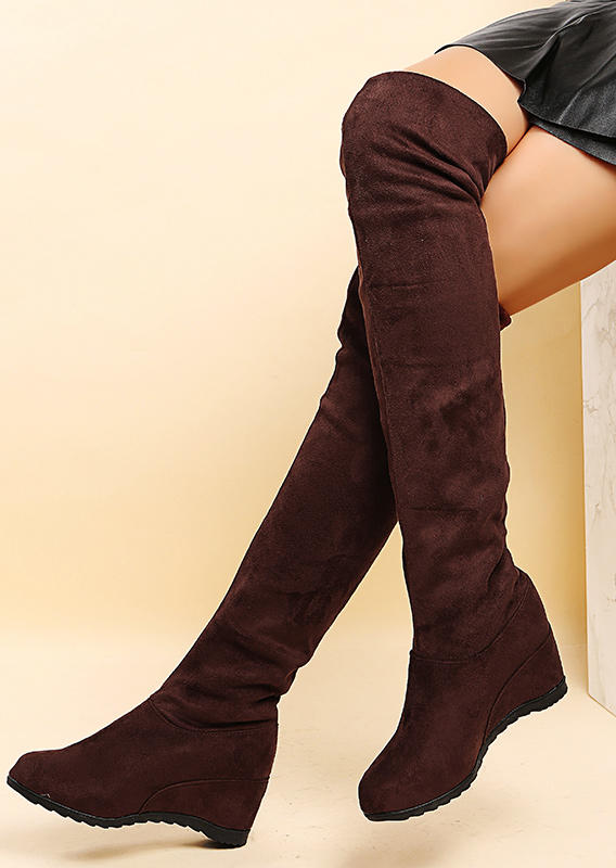

Over-The-Knee Wedge Heels Platform Boots - Brown, 521283