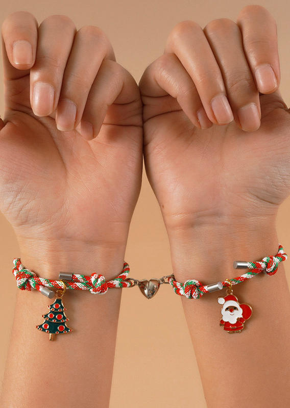

2Pcs Christmas Santa Magnetic Braided Rope Heart Bracelet, White, 518937