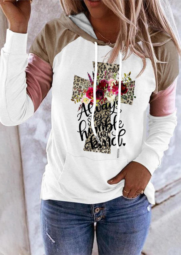 

Leopard Cross Floral Kangaroo Pocket Hoodie - White, 518233