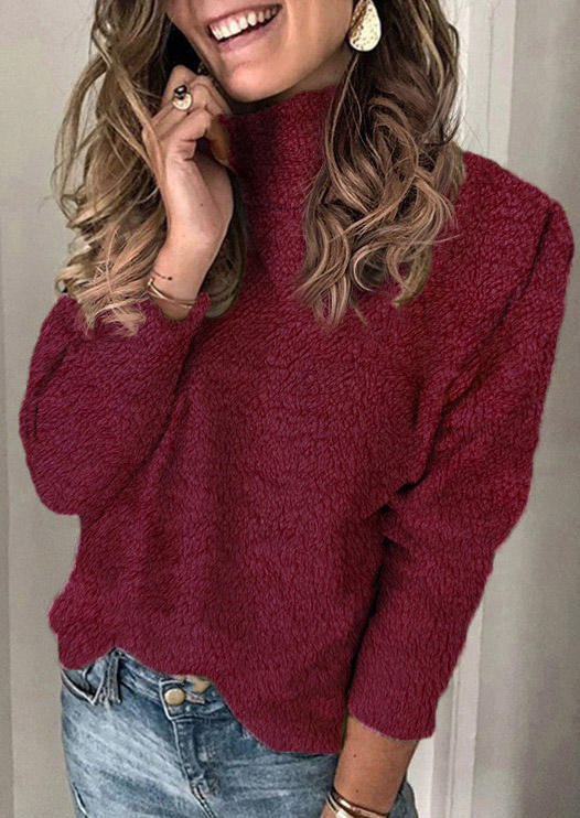 

Fuzzy Turtleneck Long Sleeve Blouse - Burgundy, 518360