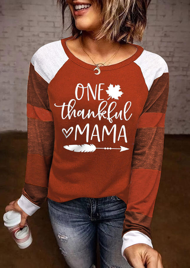 

One Thankful Mama Color Block Long Sleeve Blouse - Brick Red, 519481