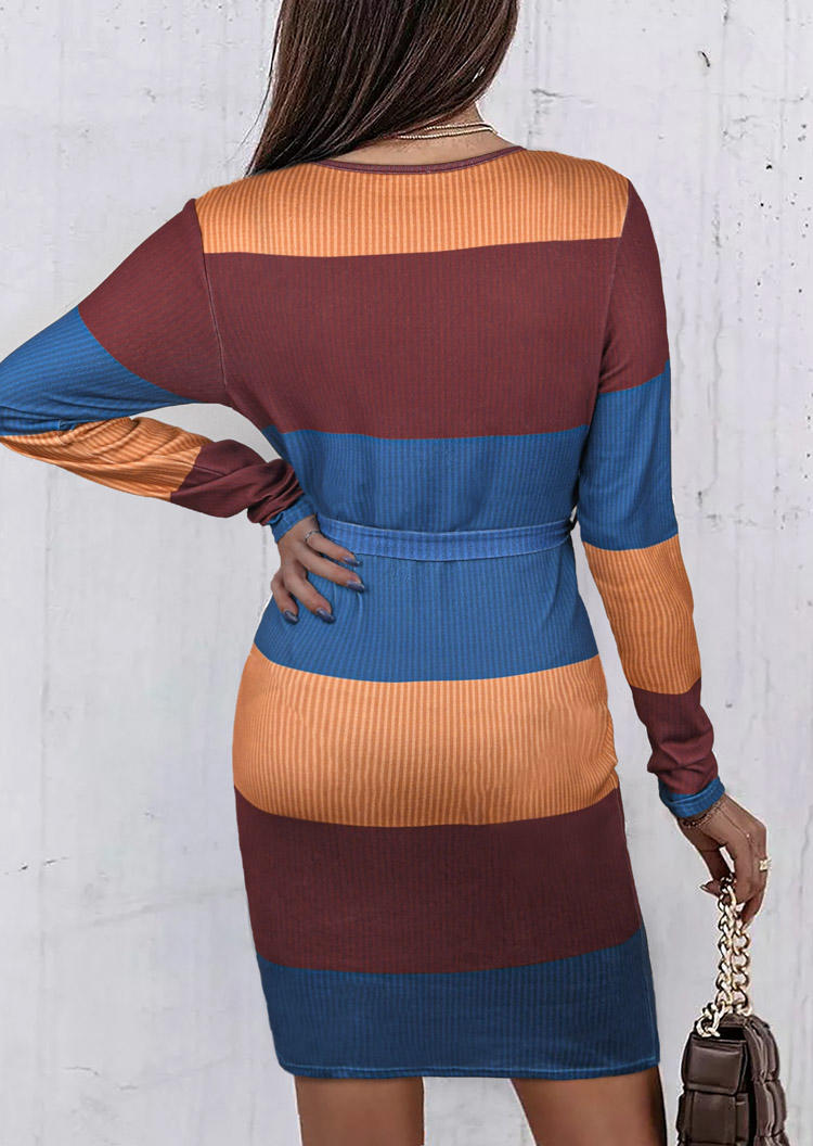 Color Block Wrap V-Neck Bodycon Dress