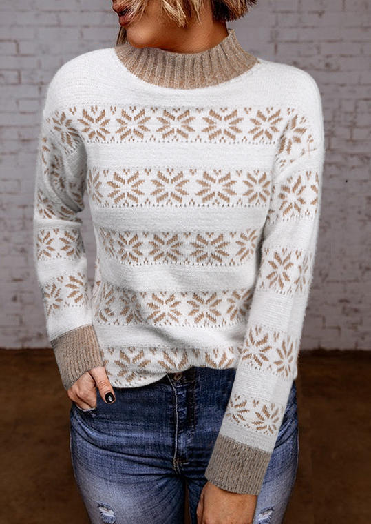 

Christmas Snowflake Long Sleeve Sweater - Khaki, 520383