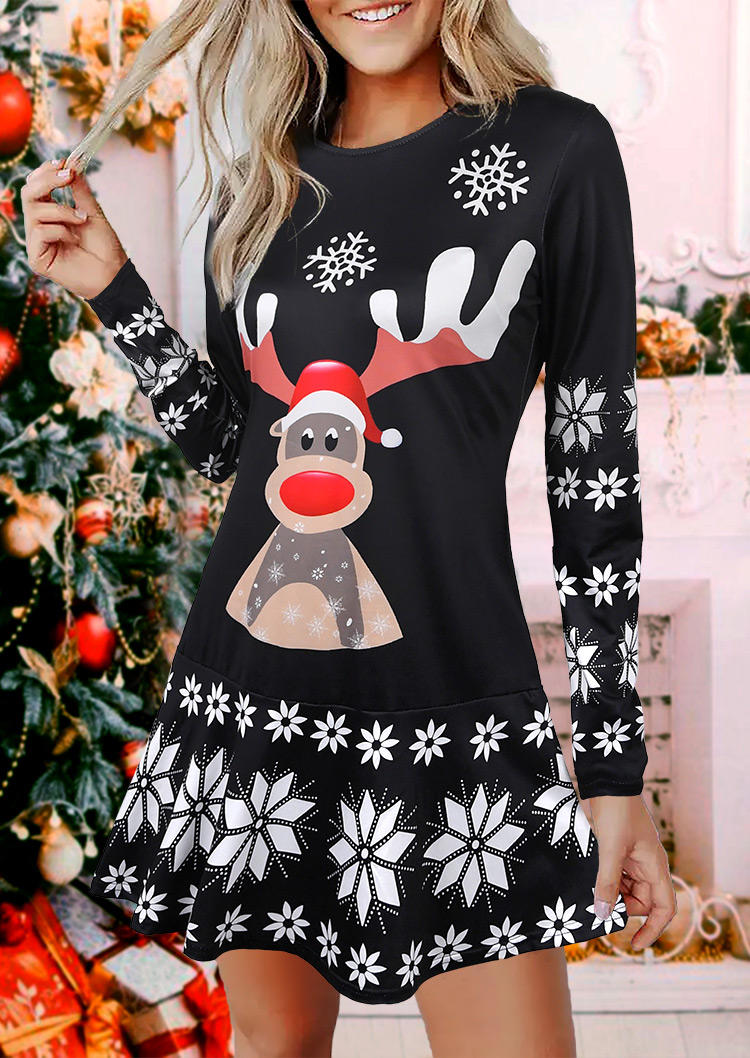 

Reindeer Snowflake Mini Dress - Black, 520400