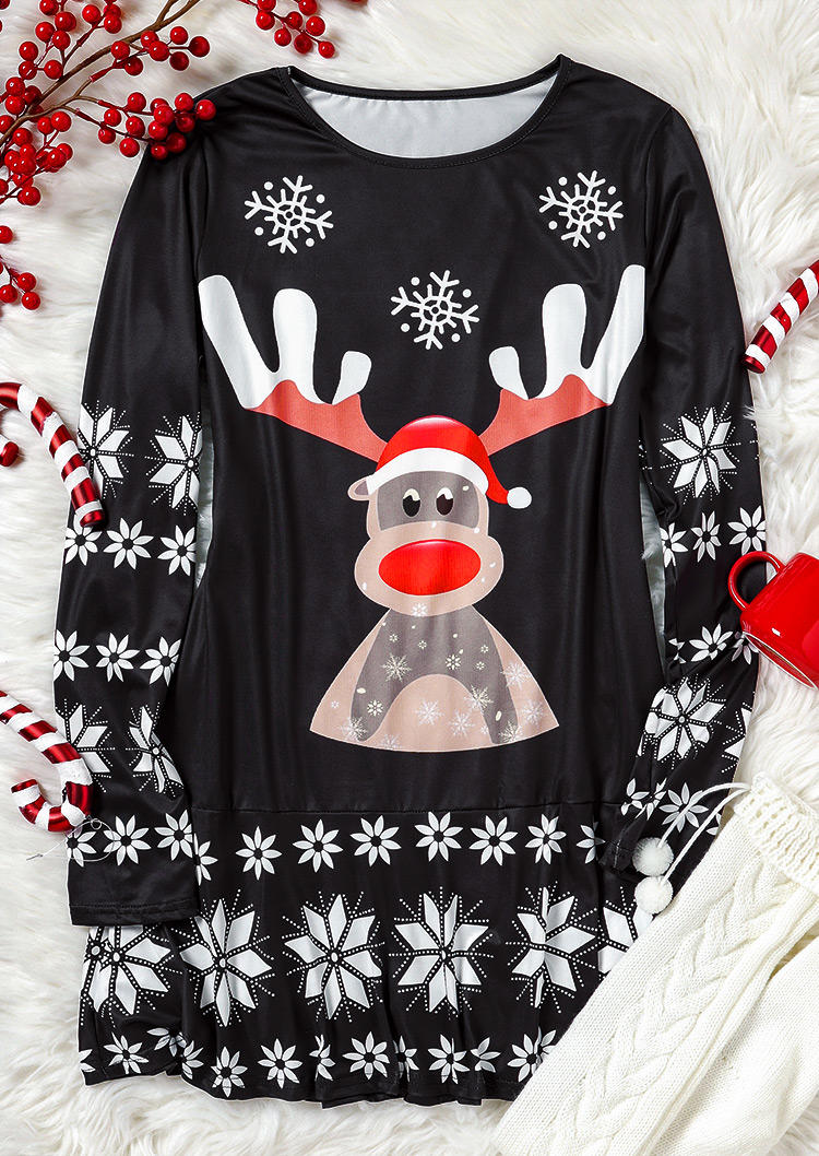 Buy Reindeer Snowflake Mini Dress - Black. Picture