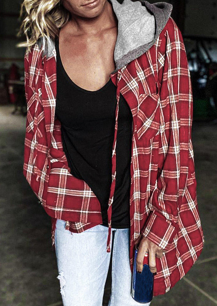 

Buffalo Plaid Long Sleeve Hooded Shirt, 520475
