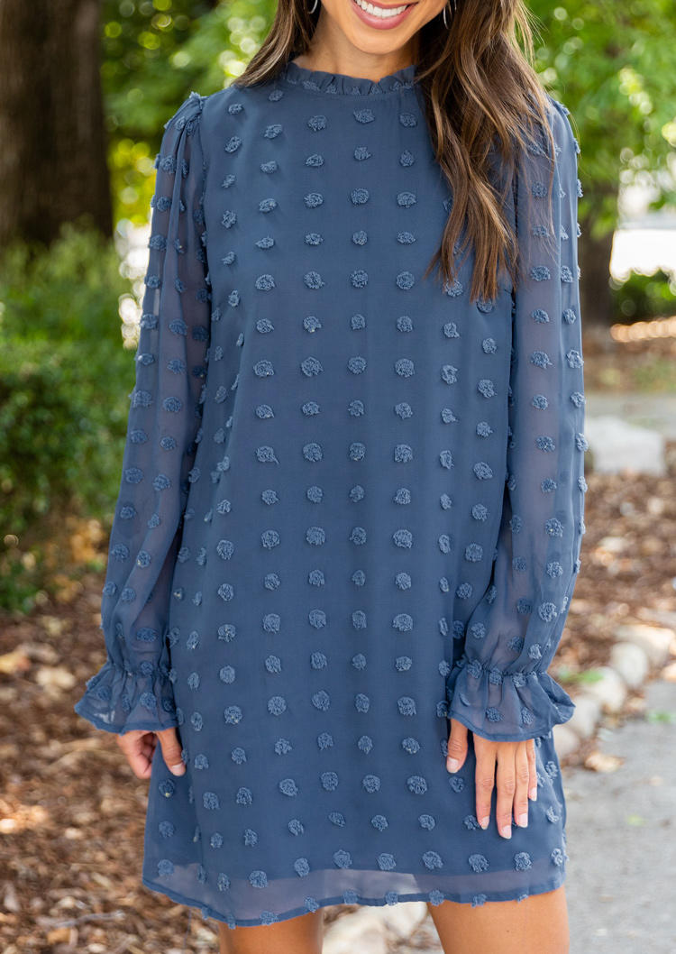 

Dotted Swiss Elastic Cuff Mini Dress - Blue, 520495
