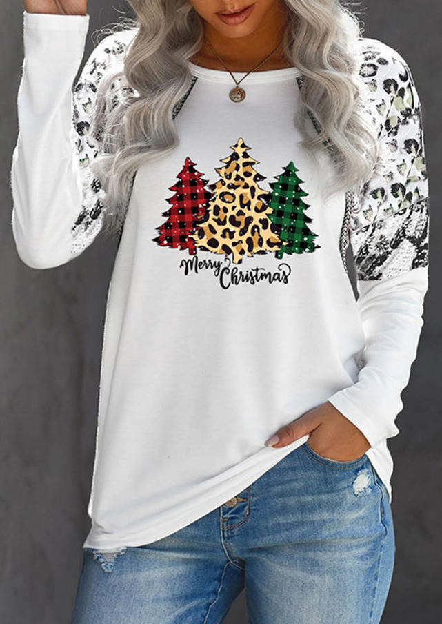 

Merry Christmas Leopard Buffalo Plaid T-Shirt Tee - White, 520538