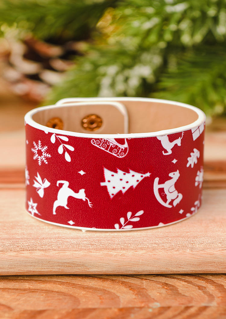 

Christmas Reindeer Tree Wide PU Leather Bracelet, Red, 520623