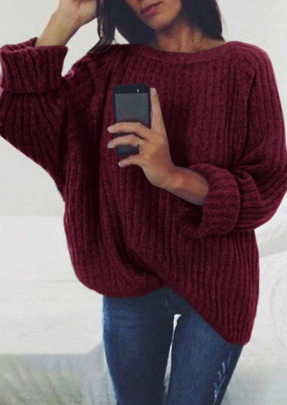 

O-Neck Long Sleeve Pullover Sweater - Burgundy, 520736