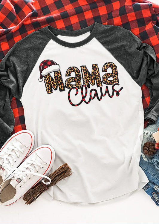 

Mama Claus Leopard Hat T-Shirt Tee - White, 520905