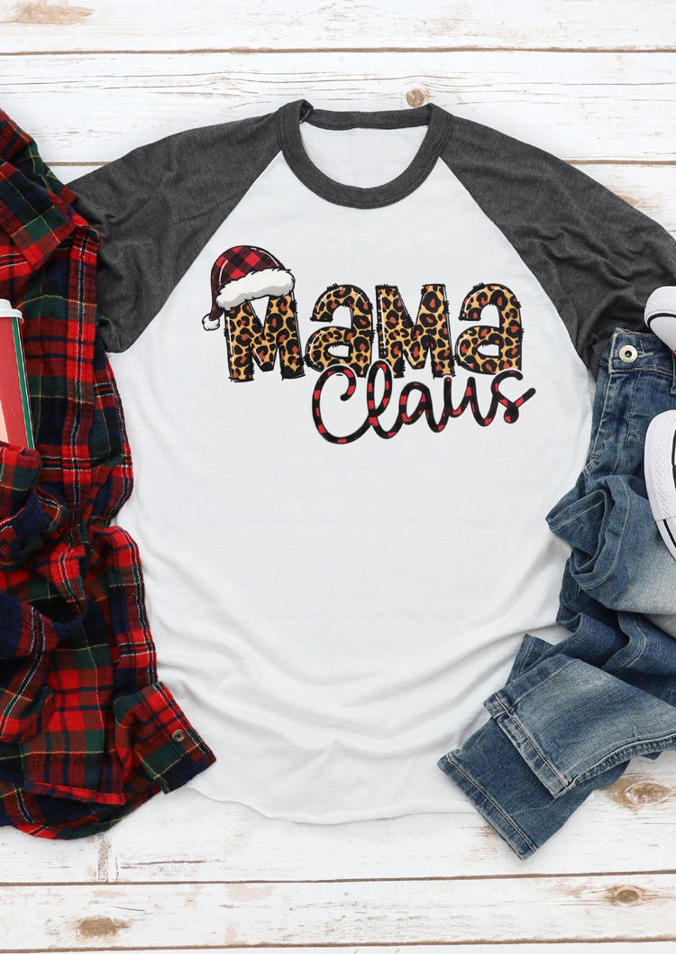 Buy Mama Claus Leopard Hat T-Shirt Tee - White. Picture