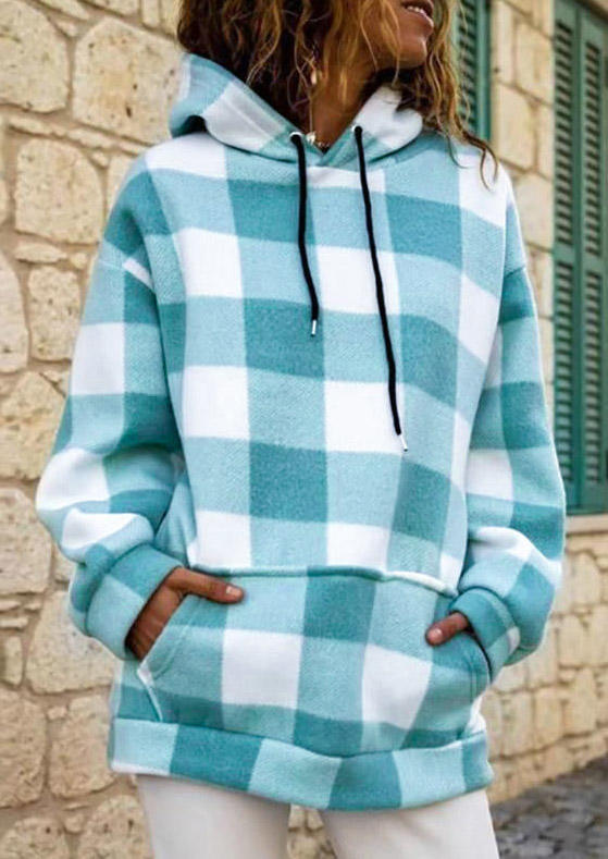 

Plaid Kangaroo Pocket Long Sleeve Hoodie, 521007