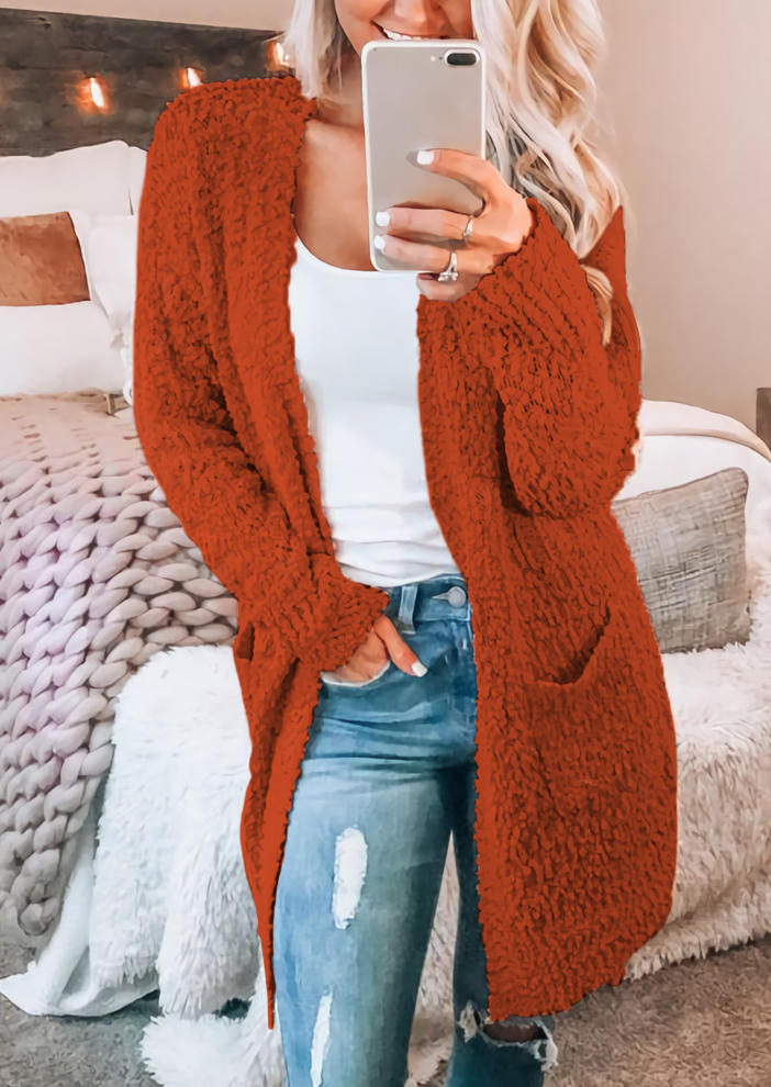

Grain Fleece Pocket Long Sleeve Cardigan - Orange, 521203