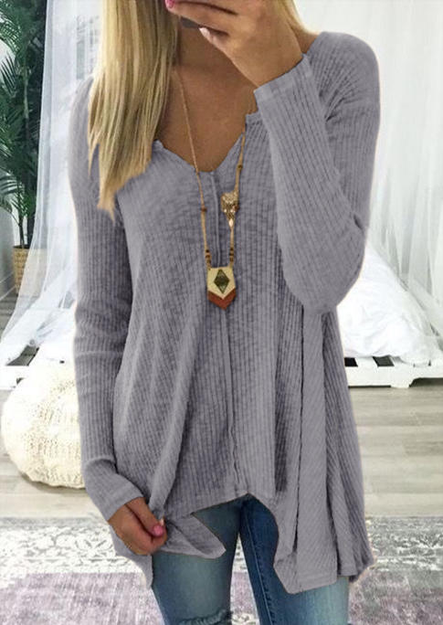 

Irregular Knitted Blouse - Gray, 521263