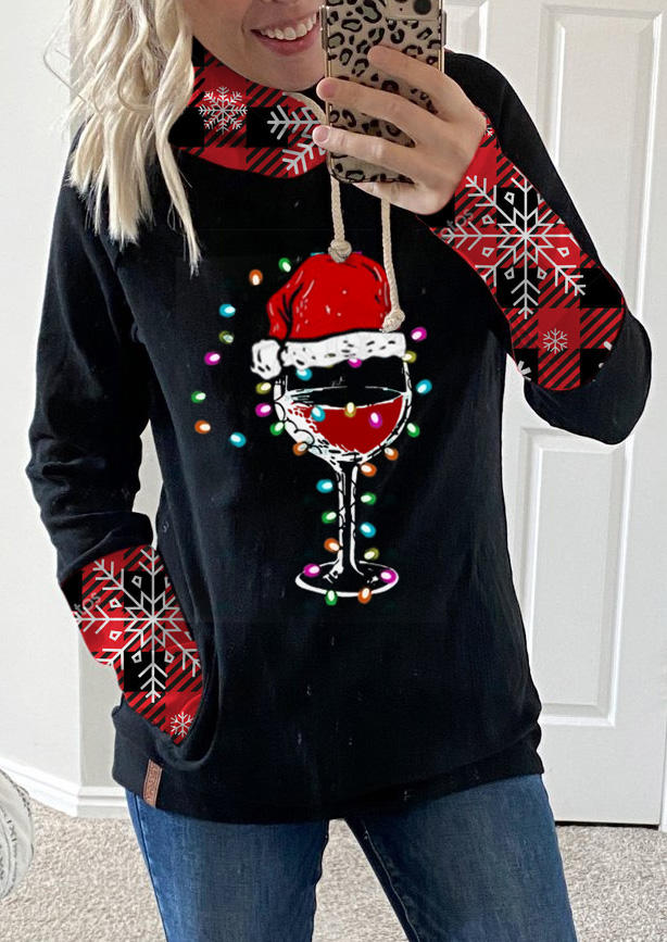 

Christmas Hat Plaid Wine Pocket Sweatshirt - Black, 521388