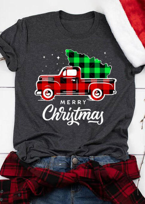 

Merry Christmas Plaid Truck T-Shirt Tee - Dark Grey, 521408