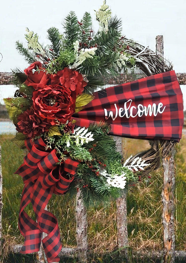 

Christmas Welcome Plaid Wreath Decoration Ornament, Red, 521434