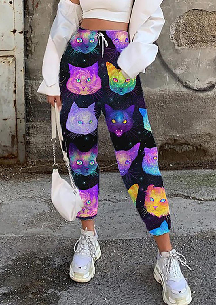 

Funny Cat Drawstring Sweatpants - Black, 521475