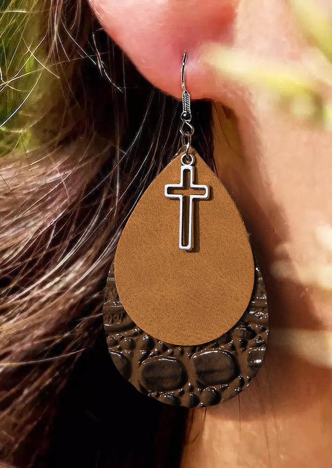 Cross Glitter Multi-Layered Pendant Earrings