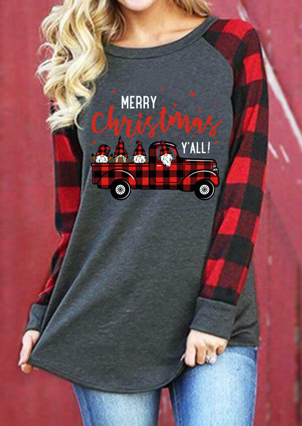 Merry Christmas Buffalo Plaid Truck T-Shirt Tee - Dark Grey