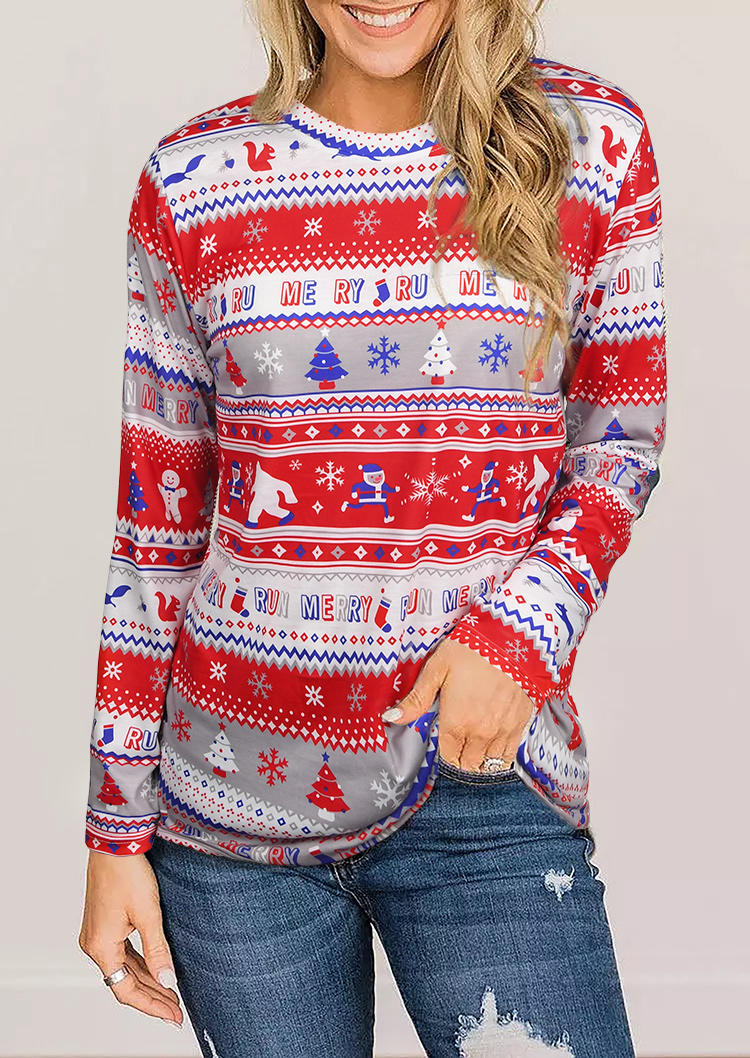 

Merry Christmas Tree Snowflake Snowman Blouse, Multicolor, 520656